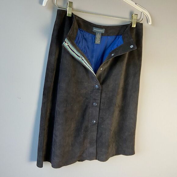 VTG Y2K Banana Republic Brown Suede Snap Skirt 70s Revival Made in Canada SZ 8 - Picture 9 of 10